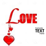 Love text with hanging hearts